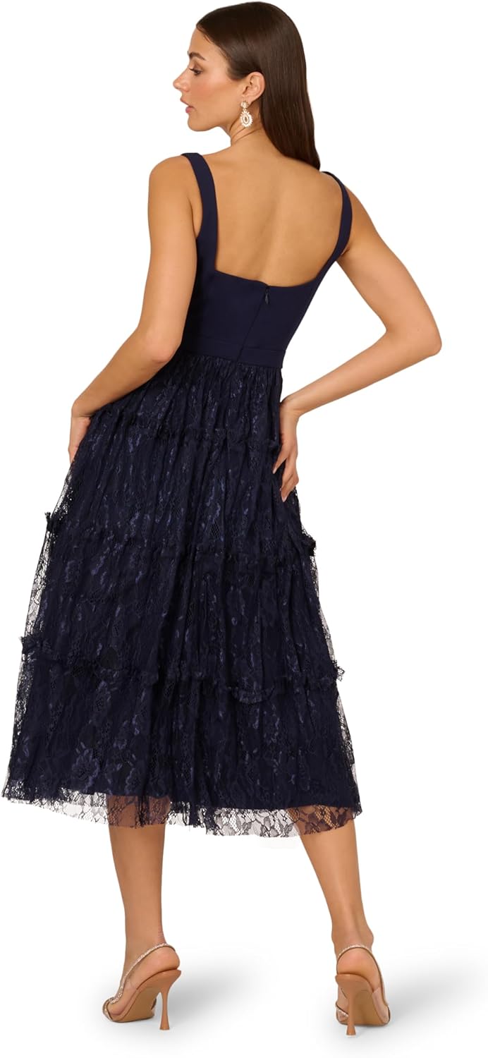 Adrianna Papell Womens Crepe and Lace Midi Dress