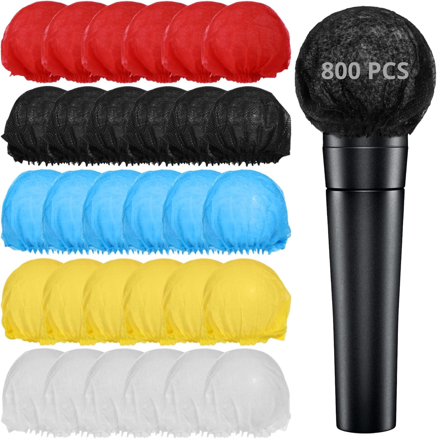 800 Non-Woven Disposable Microphone Covers with Elastic Bands, Individually Wrapped, for Karaoke and Stage Use