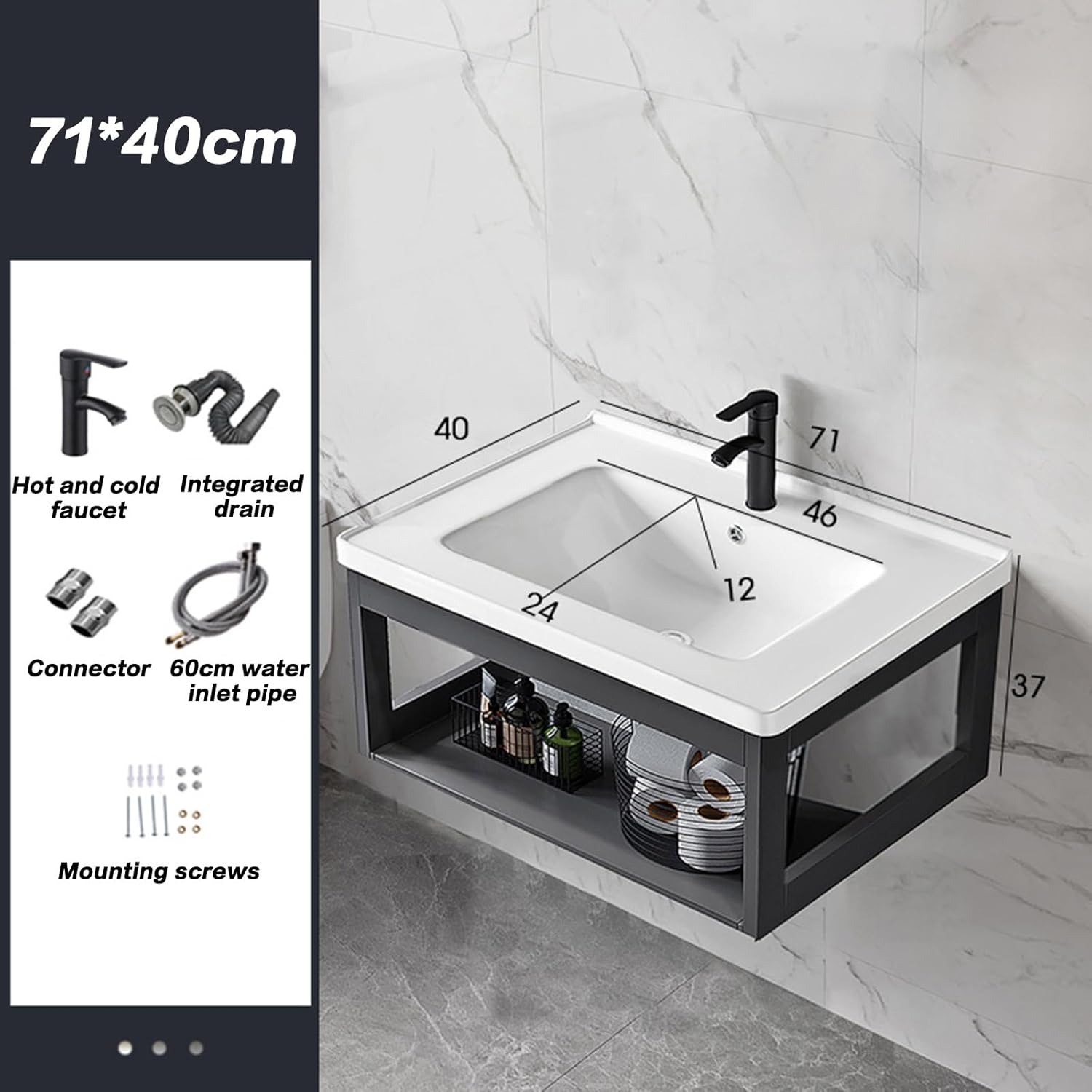 Bathroom Sink Wall Mount Vessel Sink,Corner Sink,Corner Bathroom Vanity Cabinet and Sink | Ideal for Home, Restaurant, Office Building | Compact Design,71 * 40cm