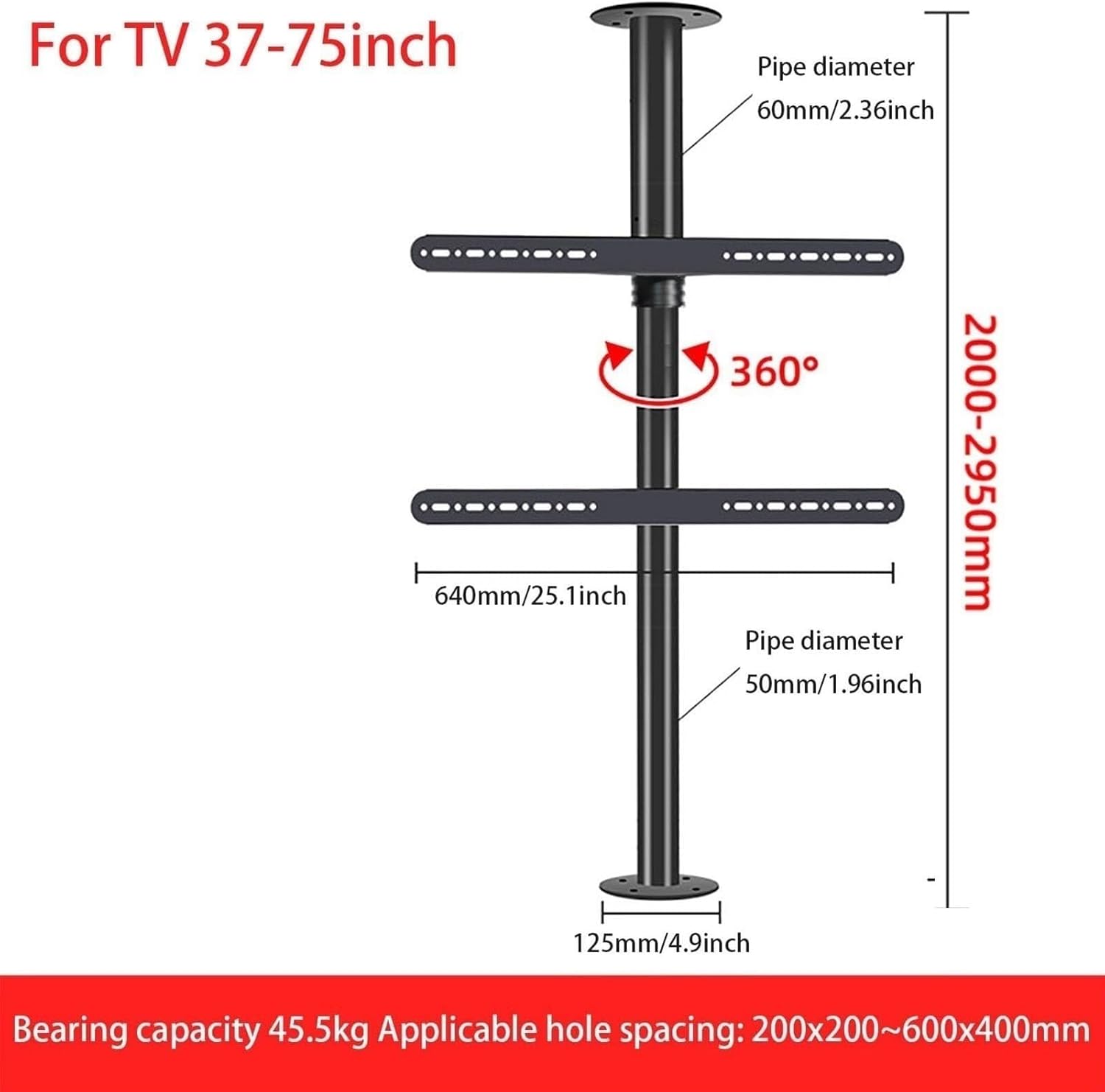 LCD TV e Floor Stand - 360 Degree Rotating e Floor Stand,Wall Mount Partition Swivel e,TV Ceiling Mount Adjustable Bracket,Fits 32-75inch LED Sn Display,Up to,60,85cm
