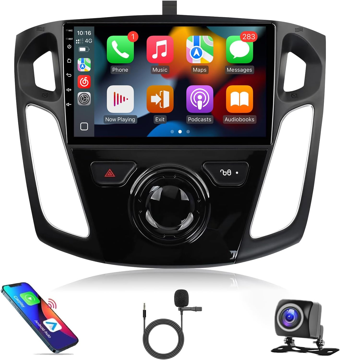 Car Stereo Radio for Ford Focus 2012 2013 2014 2015 2016 2017 2018 Touch Screen Car play Android Auto, Leadfan 9 inch Focus Android Unit Display WiFi GPS Bluetooth DSP FM SWC AHD Camera + CANBUS + MIC