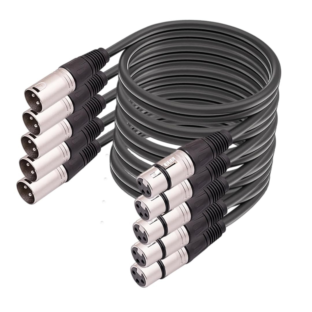 5 Packs 3 Pin XLR Connector, XLR Microphone Cable, Balanced Male to Female Connections for Microphone and Audio Interface (3 Meter/10Ft)