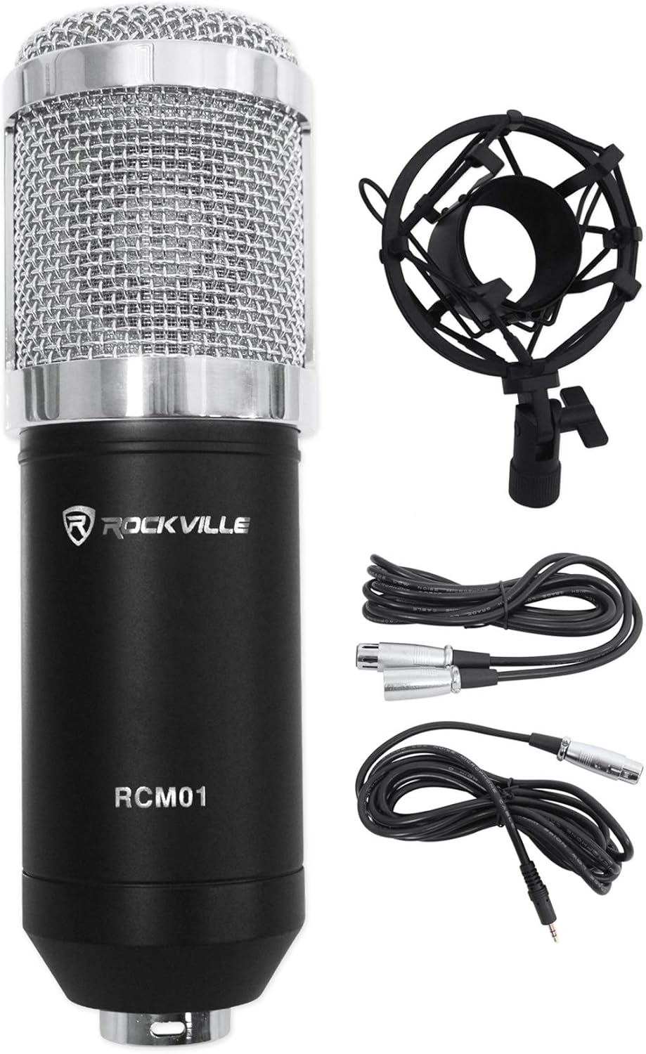 Rockville RCM01 Bundle: Pro Studio Recording Condenser Microphone with Metal Shock Mount, DMS40 40 in Adjustable Boom Arm Mic Stand with Desk Clamp, PRO-M50 Studio Headphones with Case, 3-Items
