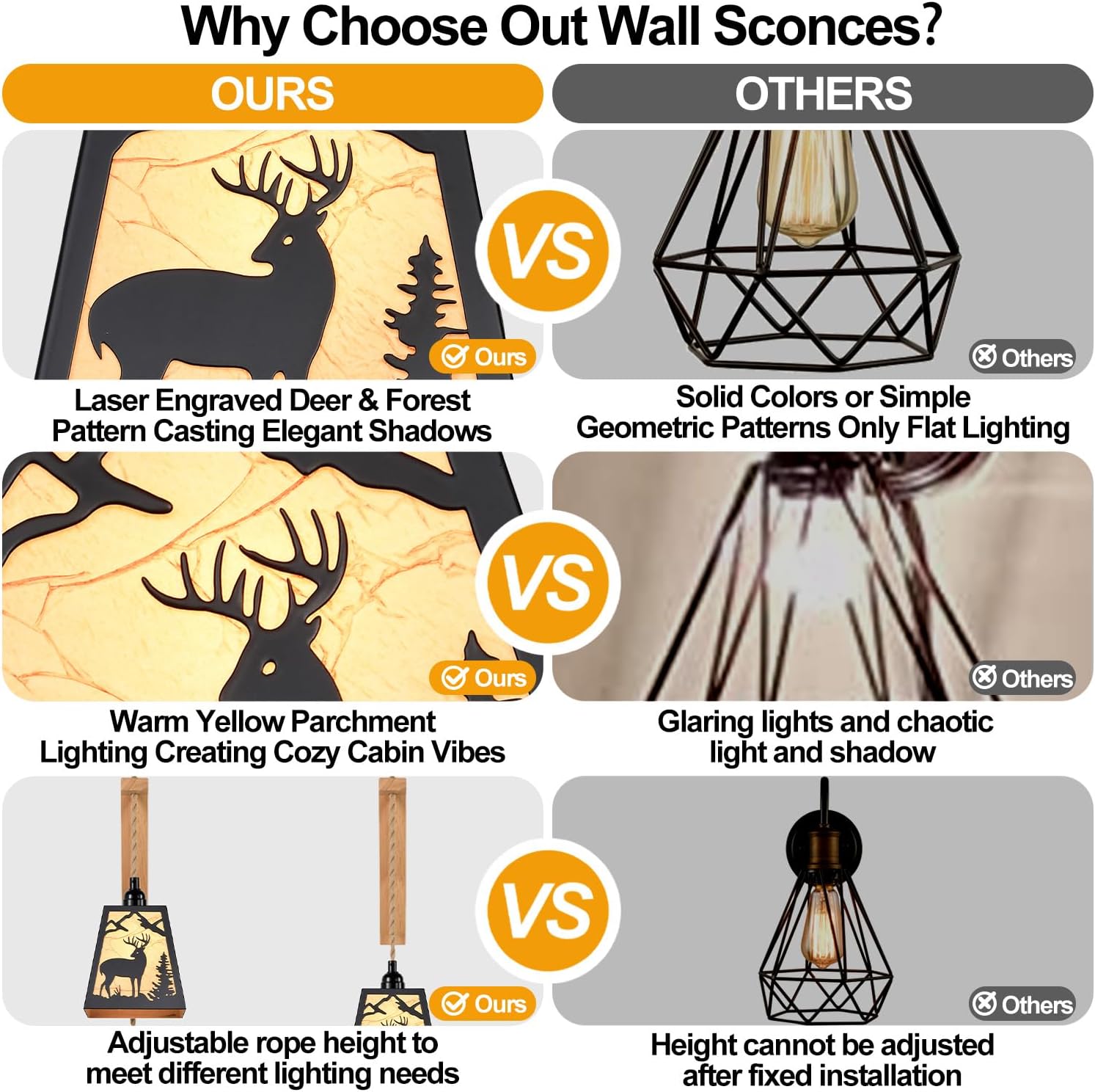 Wall Lamp Plug in,Deer Metal Wood Shelf Bracket Rustic Wall Sconces,Parchment Shade Farmhouse Wall Sconces Set of Two,Vintage Wall Mount Lights That Plug in,Wall Lamps for Living Room,Bedroom