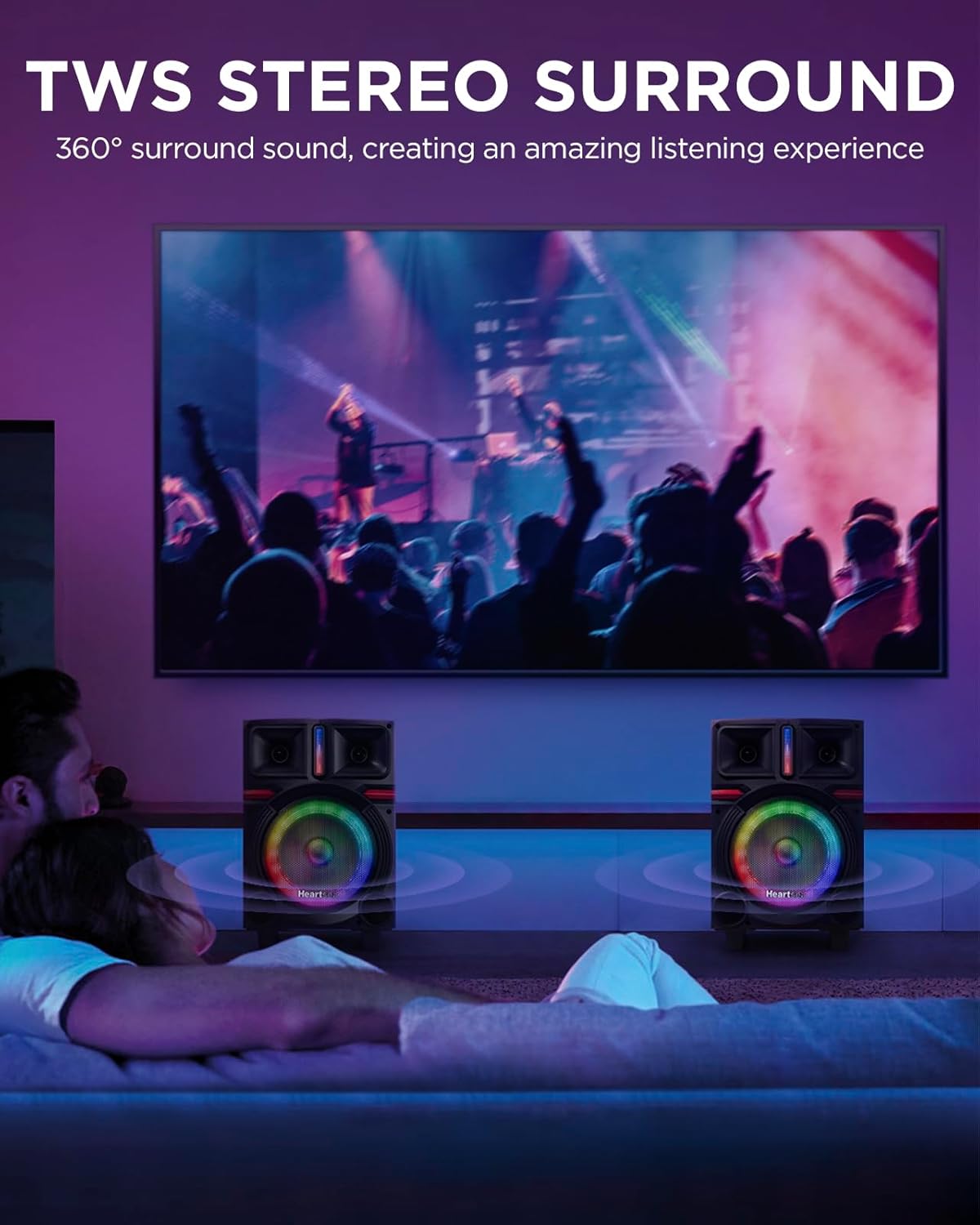 HEARTSEA Karaoke Machine for Adults, Portable Bluetooth Pa Speaker with 2 Wireless Microphones, Wooden Sound PA System with Disco Lights for Party, Outdoor, USB/TF/REC/AUX, Ideal Gifts for Family