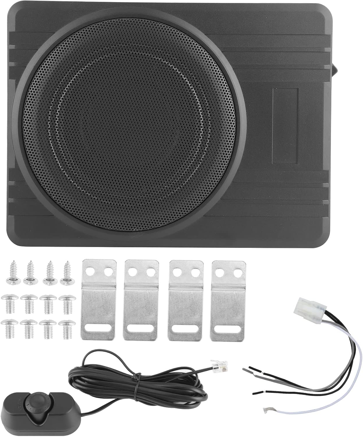 Subwoofer, 10 inch slim under seat subwoofer bass speaker for car audio, 12V powered sub bass unit 800W amplifier, low profile enclosure for vehicle sound system upgrade