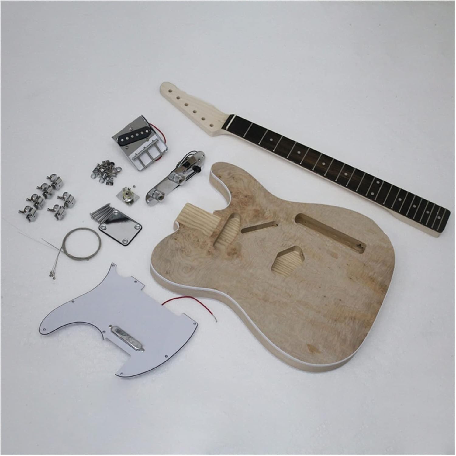 DIY Electric Guitar Kits Maple Neck Ash Wood Maple Veneer Body with All Accessories Unfinished Guitar Set