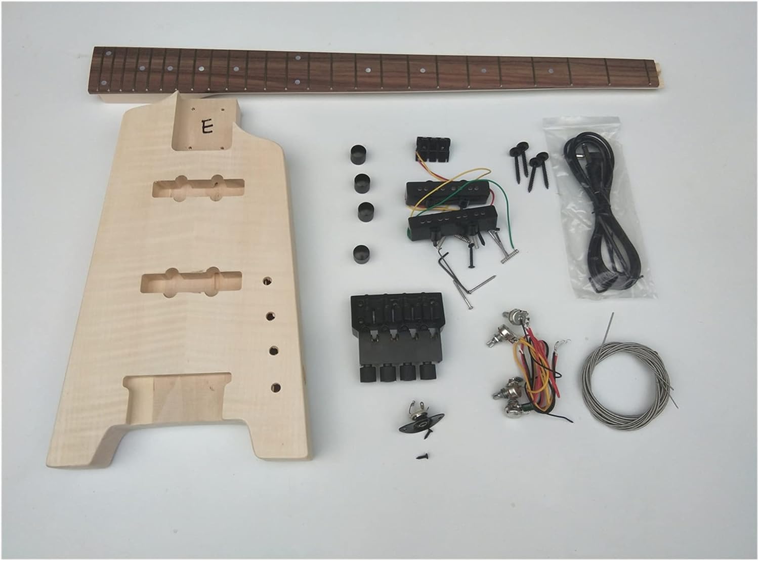Unfinished Guitar Body Semi-Finished Headless Electric Bass Guitar,Mahogany Body with All Hardware No Paint 41 Inches Guitar DIY Accessory