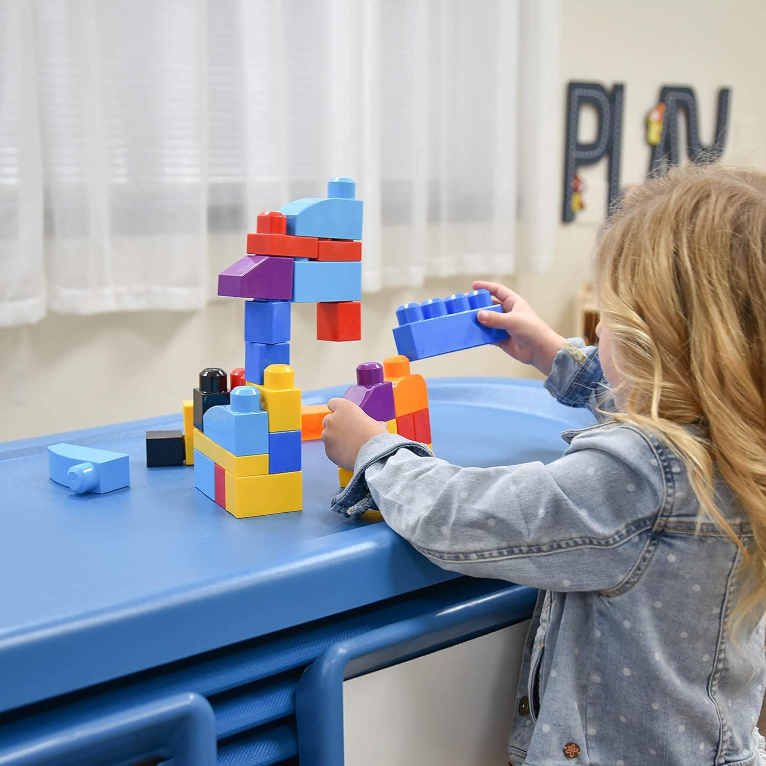 Children's Factory SpaceLine Activity Center and Set of 20 Toddler Nap Cots, Ocean, AFB5732OB, Kids Portable Sleeping Daycare, Nursery or Preschool Rest Cots,Ocean Blue