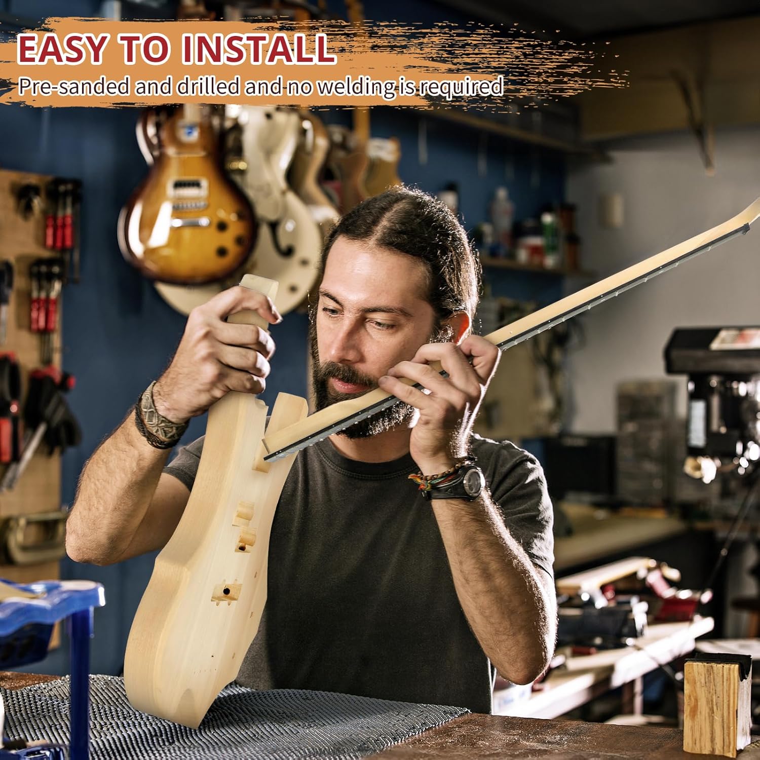 Ktaxon DIY Electric Bass Guitar with Mahogany Body, Ebony Fingerboard and Maple Neck, All Components Included Build Your Own Electric Guitar(FLAME)