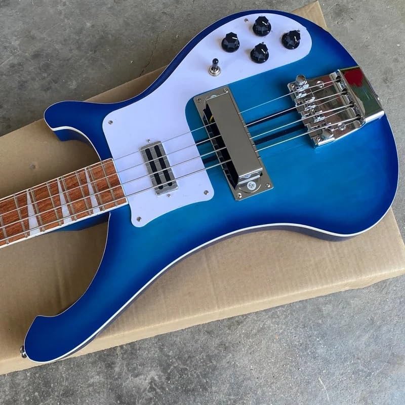 4-String Electric Bass Guitar - Stunning Blue Burst Gloss Finish, Neck-Thru Body - Adjustable Bridge