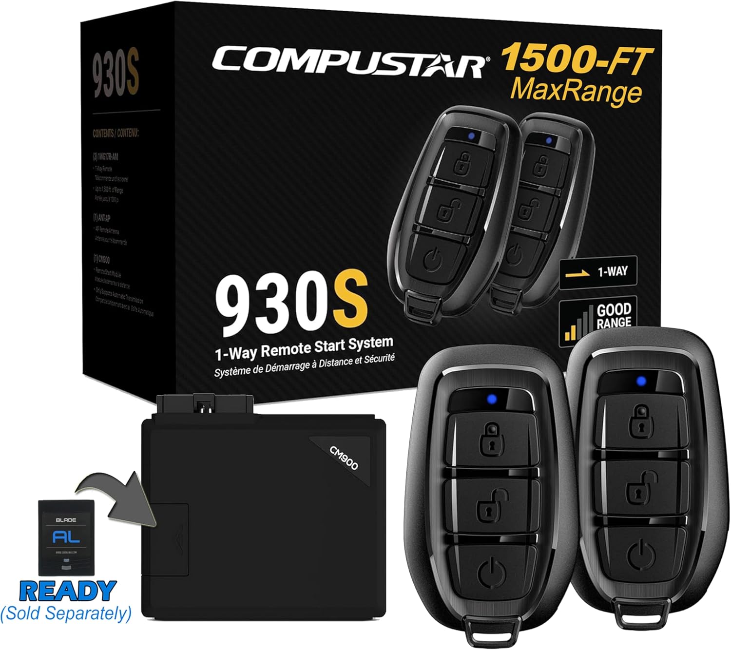 Compustar CS930-S All-in-One Remote Start Bundle - Two (1-Way), 3-Button Remotes G17 AM Water-Resistant Remotes 1,500-Ft. Max Range Keyless Entry Remote-Start-System