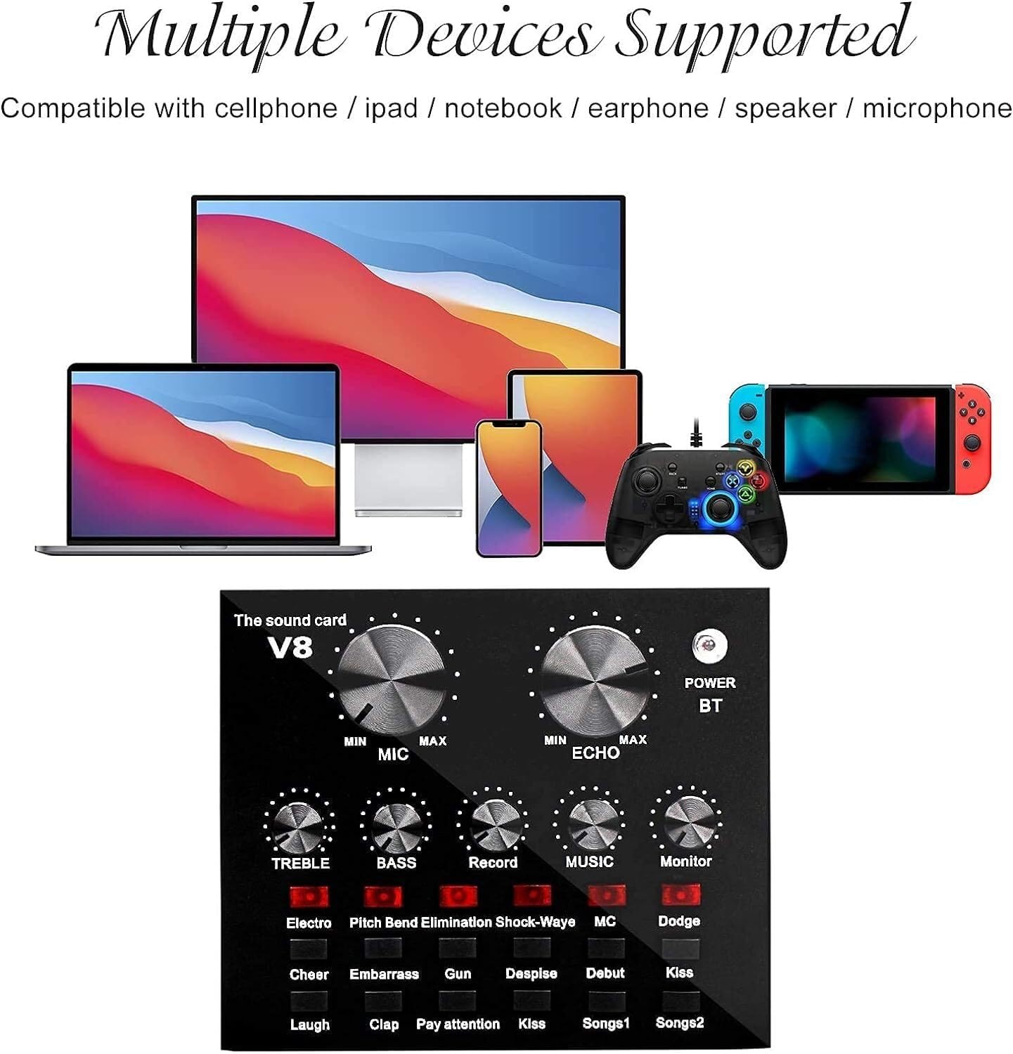 Microphone, Condenser Microphone Speaker Set with Sound Card for Karaoke,Singing,Party, Black