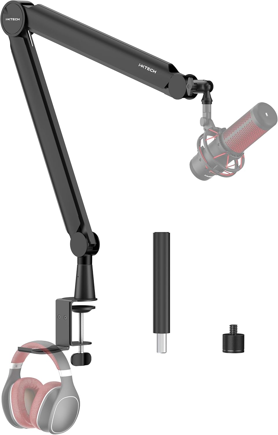 IXTECH Mic Arm Boom Arm 360° Rotatable Microphone Boom Arm Mic Boom Arm with Desk Mount, Fully Adjustable, for Podcast, Video, Gaming, Radio, Studio Recording, Sturdy and Universal VALIANT Pro