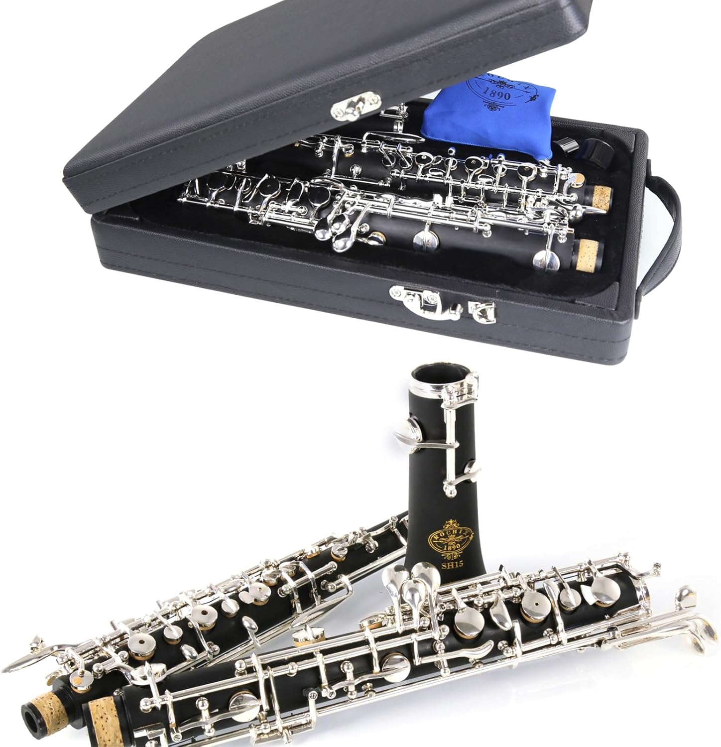 Rochix Oboe Beginner Student Level SH15 Composite Wood Body Silver Plated Semi Automatic C Tone with 1 Reeds,1 Cleaning Cloth,1 Oboe Swab,1 Thumb Rest,1 Case and More
