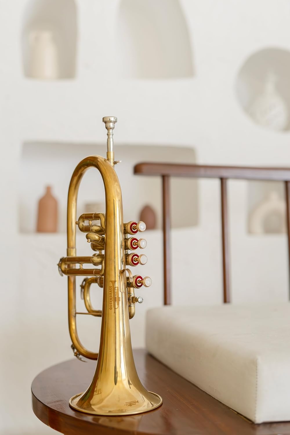 4-Valve Flugelhorn in Bb/F Pitch – Brass Flugel Horn with Mouthpiece & Case | Handcrafted for Jazz, Brass Bands & Orchestras, Gold