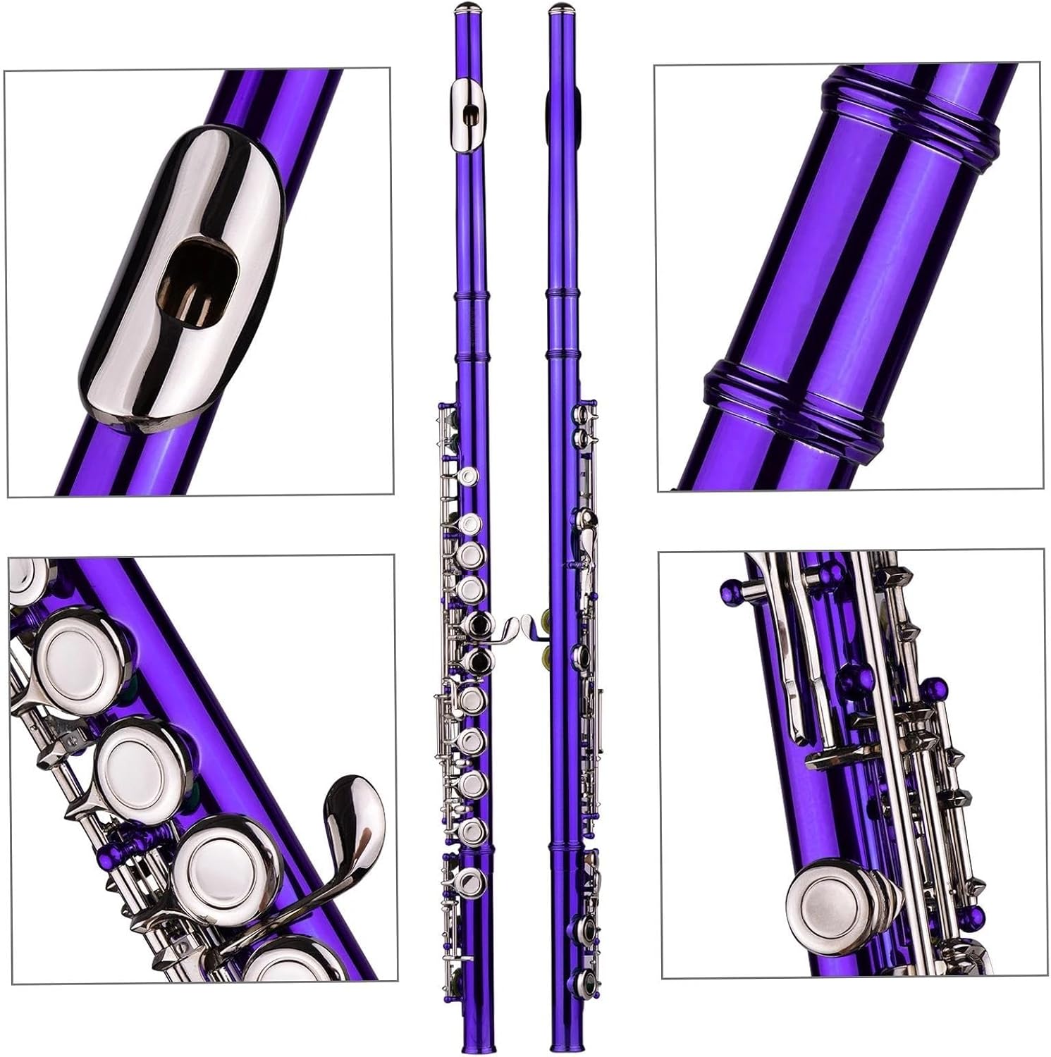 Closed Hole C Flute 16 Keys Nickel-Plated Brass Wind Instrument Carrying Case