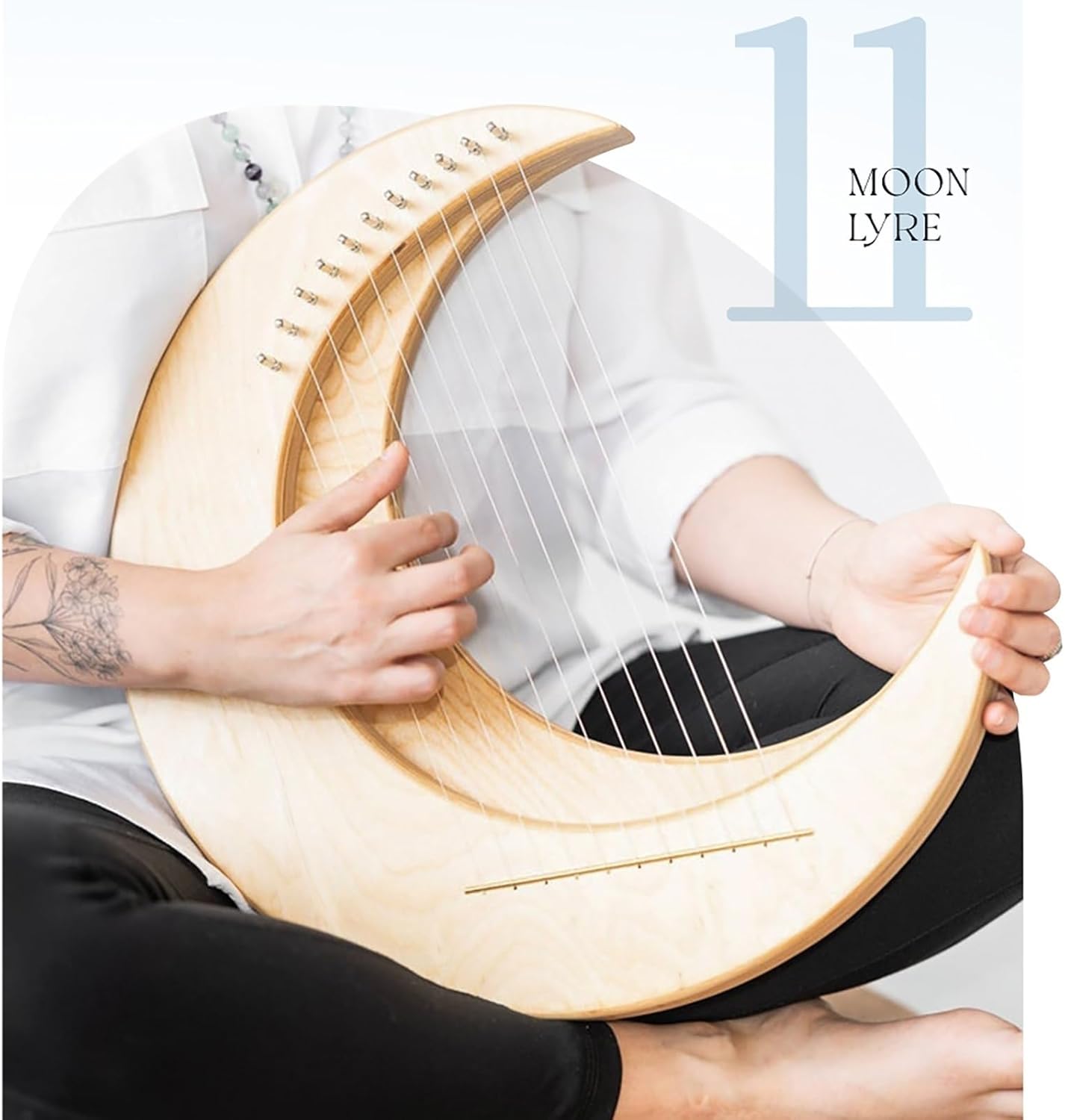 Portable Lyre Harp with Stand, 8/11/15 Strings Wooden Stringed instruments, Lye Harp for Beginners Music Lovers Adult Children(Black 15 strings)