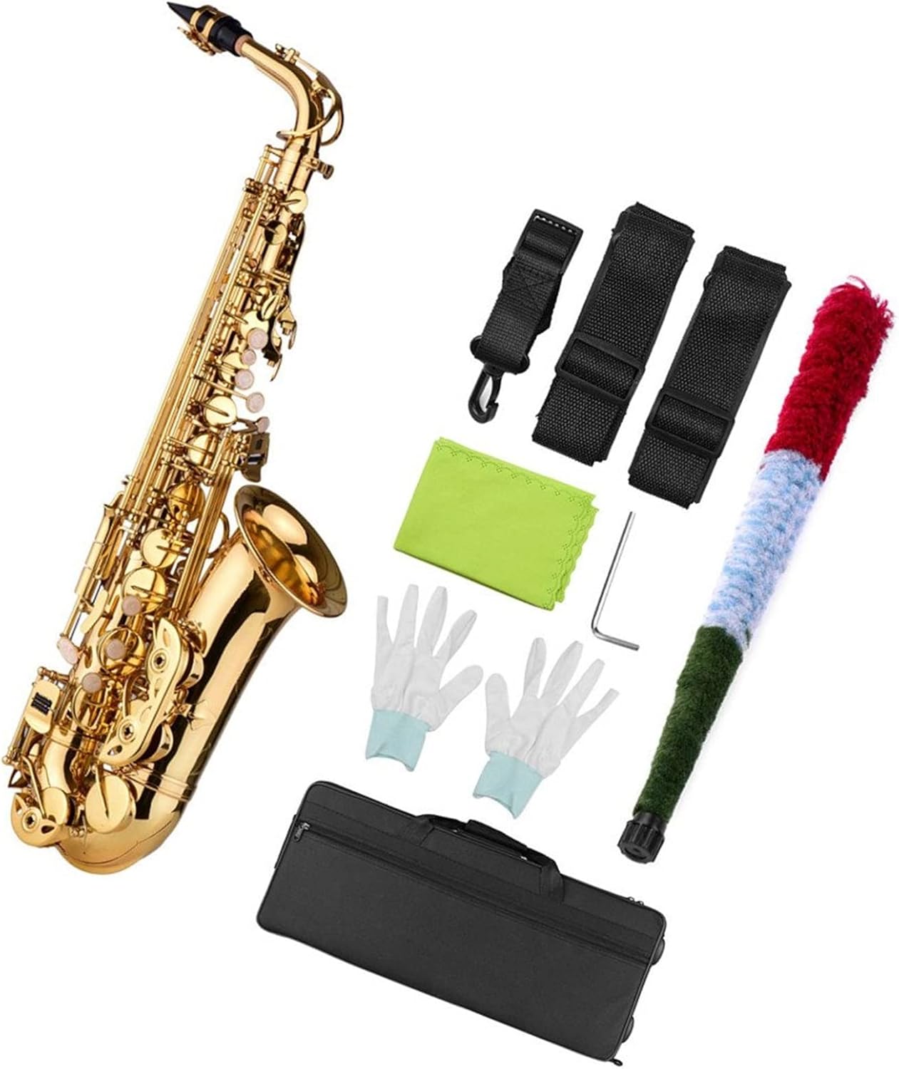 EB Alto Saxophone Brass Lacquered Alto Sax Wind Instrument with Carry Case Gloves (Color : 1)
