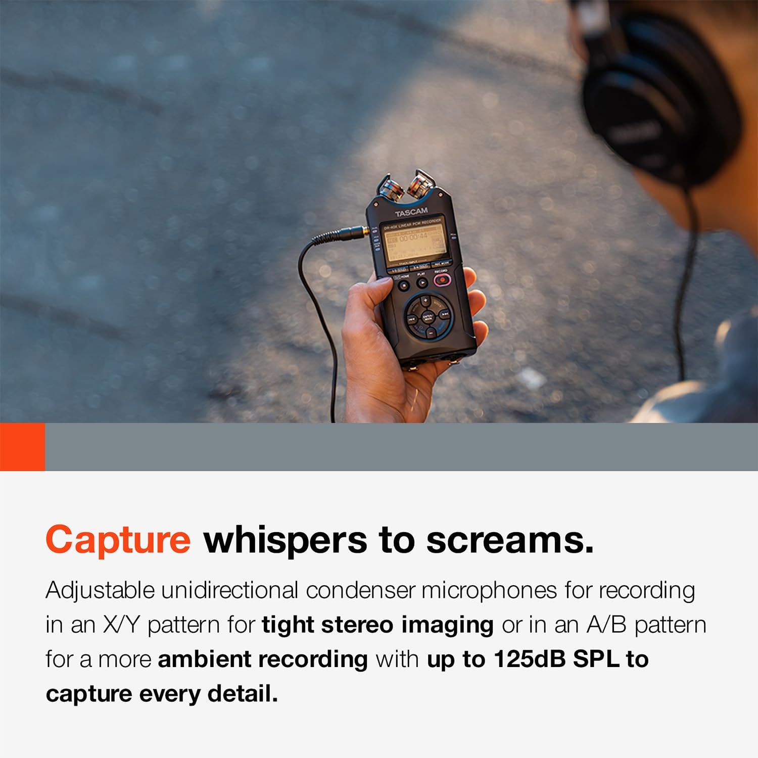 TASCAM DR-40X 4-Track Portable Handheld Field Recorder — 2 XLR/TRS Inputs, USB Audio Interface, Dual Adjustable Microphones for Stereo Recording of Music, Audio for Video and Podcasting