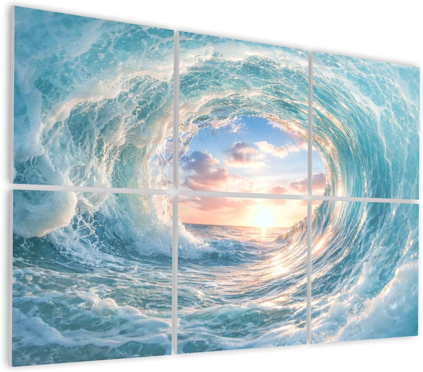 6 Pack Art Acoustic Panels Self Adhesive Ocean Wave Tunnel Sunlight Sky View Decorative Soundproof Wall Panels Sound Absorbing Panel 48