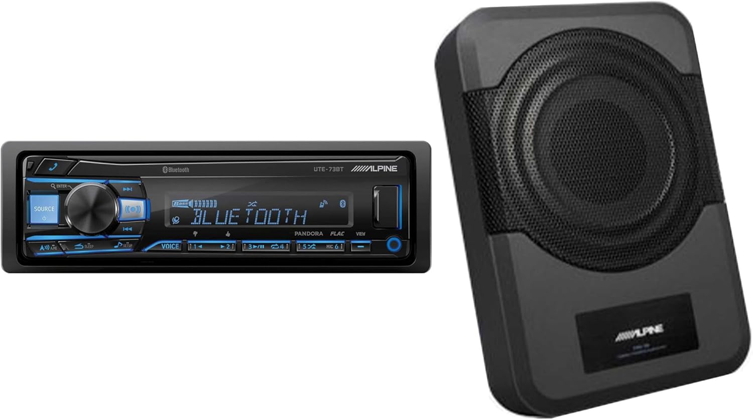 Alpine UTE-73BT Advanced Bluetooth® Multimedia Receiver w/PWE-S8 Powered 8inch Woofer Bundle