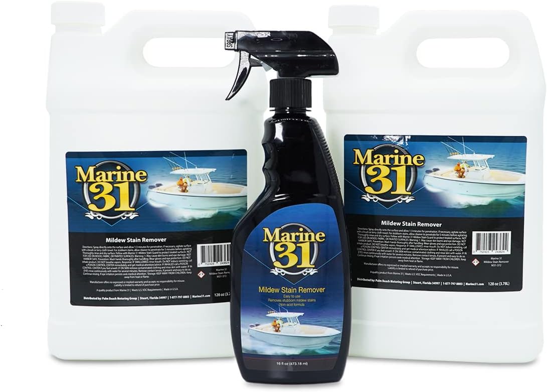 Marine 31 Mildew Stain Remover & Cleaner - Marine & Boat, Home & Patio, Bathroom & Shower Cleaner (16oz & 2 Gallon Combo)