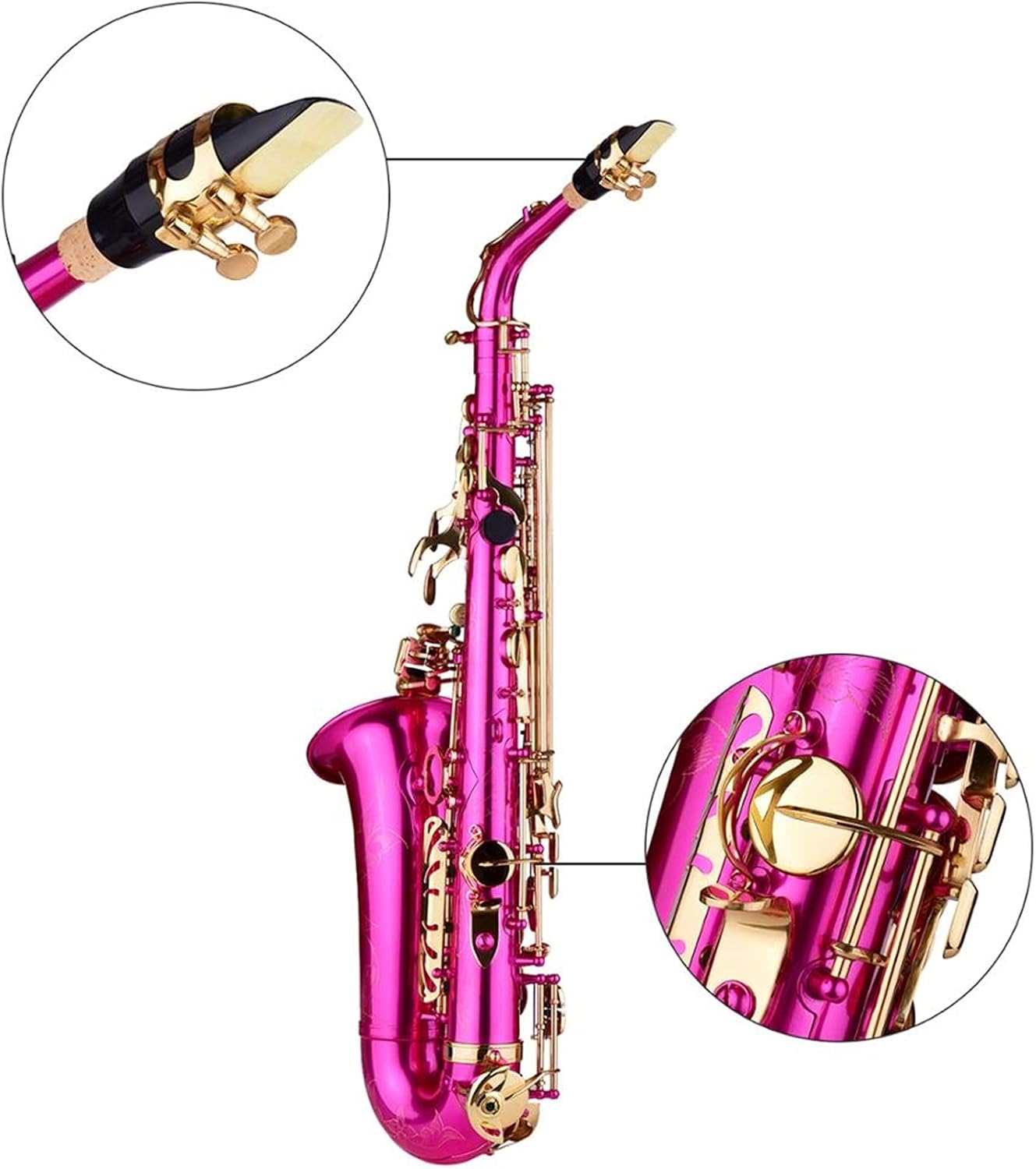 Brass Engraved EB E- Flat Alto Saxophone Sax Abalone Shell Buttons with Case Gloves Cleaning Cloth Grease Belt Brush Student Saxophone (Color : Black)