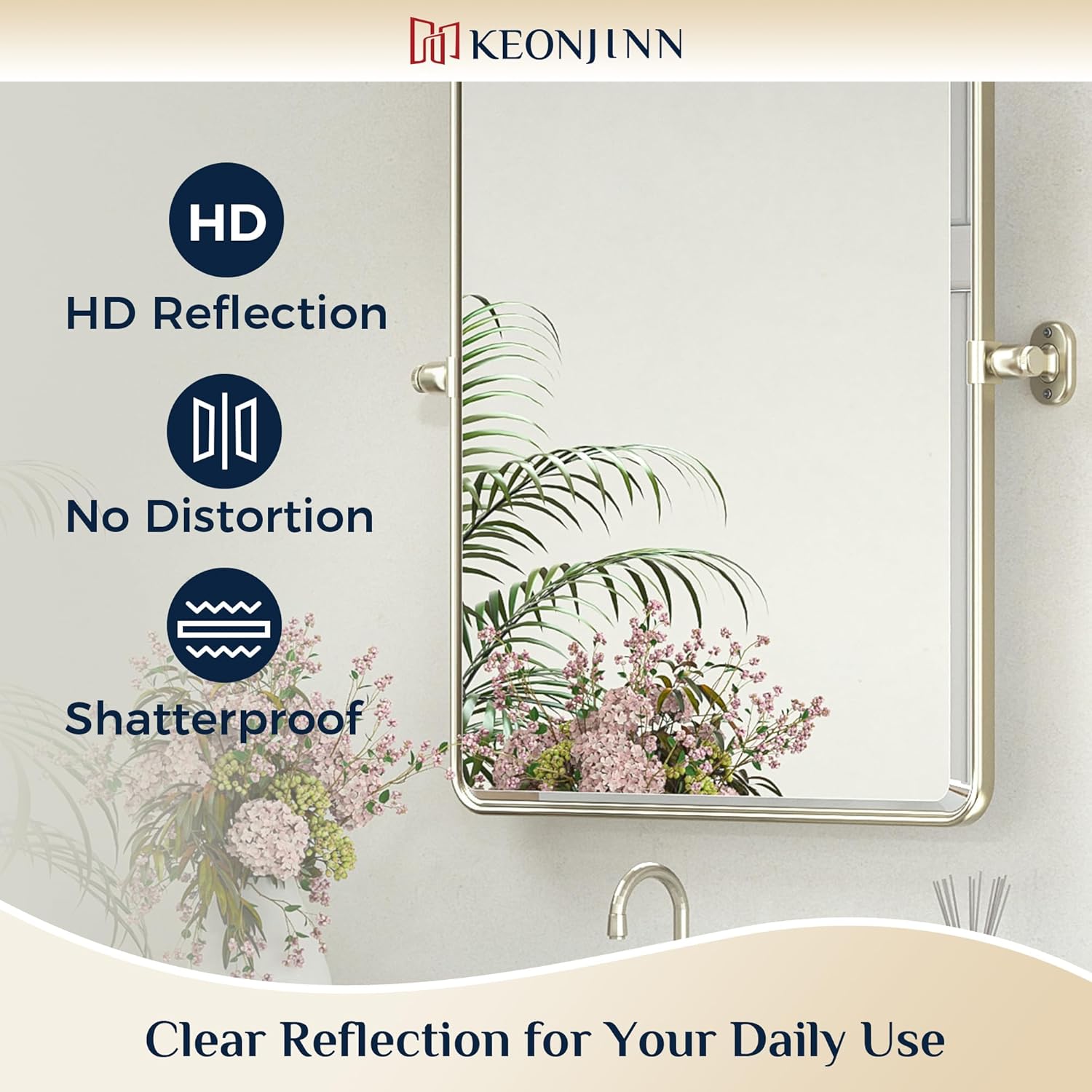 Keonjinn 40 x 30 Inch Large Pivot Mirror, Brushed Nickel Pivot Mirror Bathroom, Beveled Tilt Mirrors Bathroom for Over Sink, Rounded Corner Farmhouse Tilting Mirrors Wall Mount (Horizontal/Vertical)
