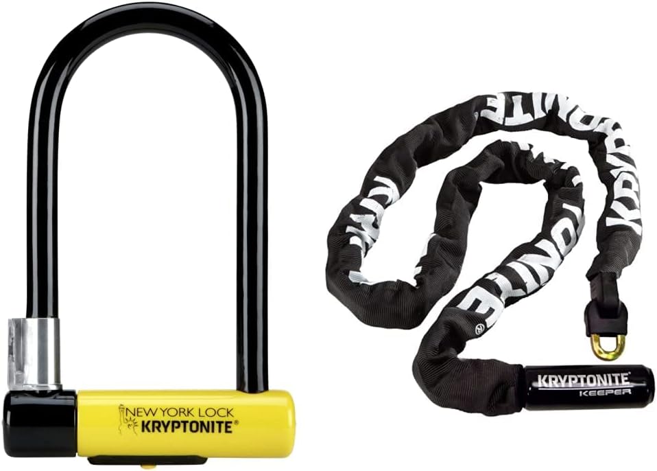 Kryptonite New-U New York Standard Heavy Duty Bicycle U Lock & Keeper 785 Integrated Chain Lock, 16mm Steel Shackle, 33.5-Inch, Black/Yellow, Grey, Purple, Red