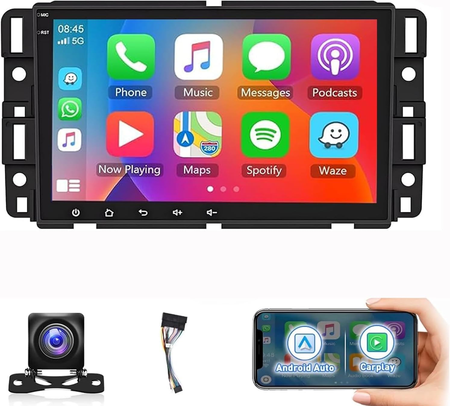 4+64G Android 14 Car Radio Stereo for Chevrolet Silverado GMC Acadia Sierra Yukon 2007 2008 2009 2010 2011 2012 2013 with CarPlay & Android Auto,8'' Touchscreen Radio Bluetooth FM RDS EQ Mirror Link