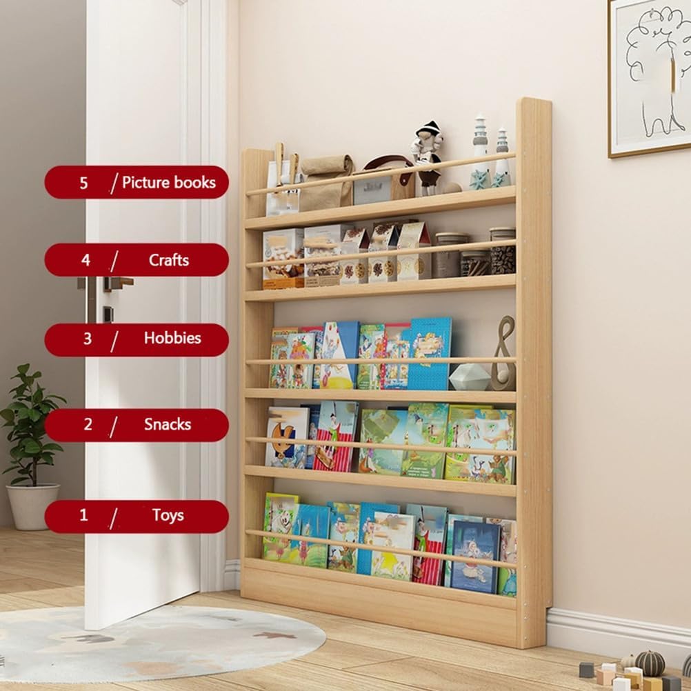 Behind The Door Bookshelf Solid Wood Bookcases with Open Display Shelves Behind The Door Storage Organizer for Toys and Books Space-Saving Wall Mount Narrow Book Shelf,60 * 10 * 119cm
