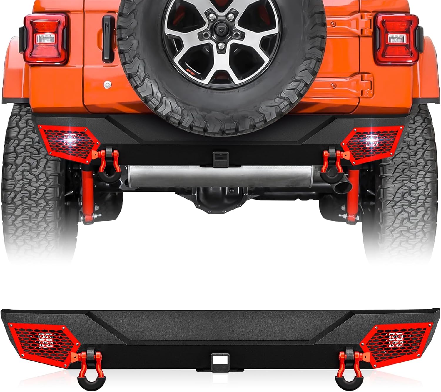 SUORTO Rear Bumper Compatible with 2018 2019 2020 2021 2022 2023 2024 2025 2026 Jeep Wrangler JL JLU Unlimited Off-road Bumper w/2