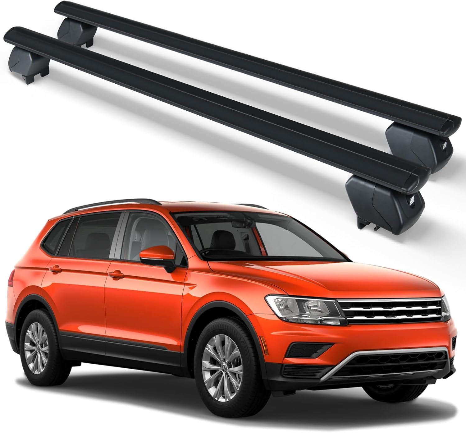 SUORTO Heavy Duty 300 LBS Roof Rack Cross Bars Compatible for 2018-2025 Volkswagen Tiguan with Side Rails, Lockable & Adjustable Crossbars Cargo Carrier Rooftop Luggage (Black)
