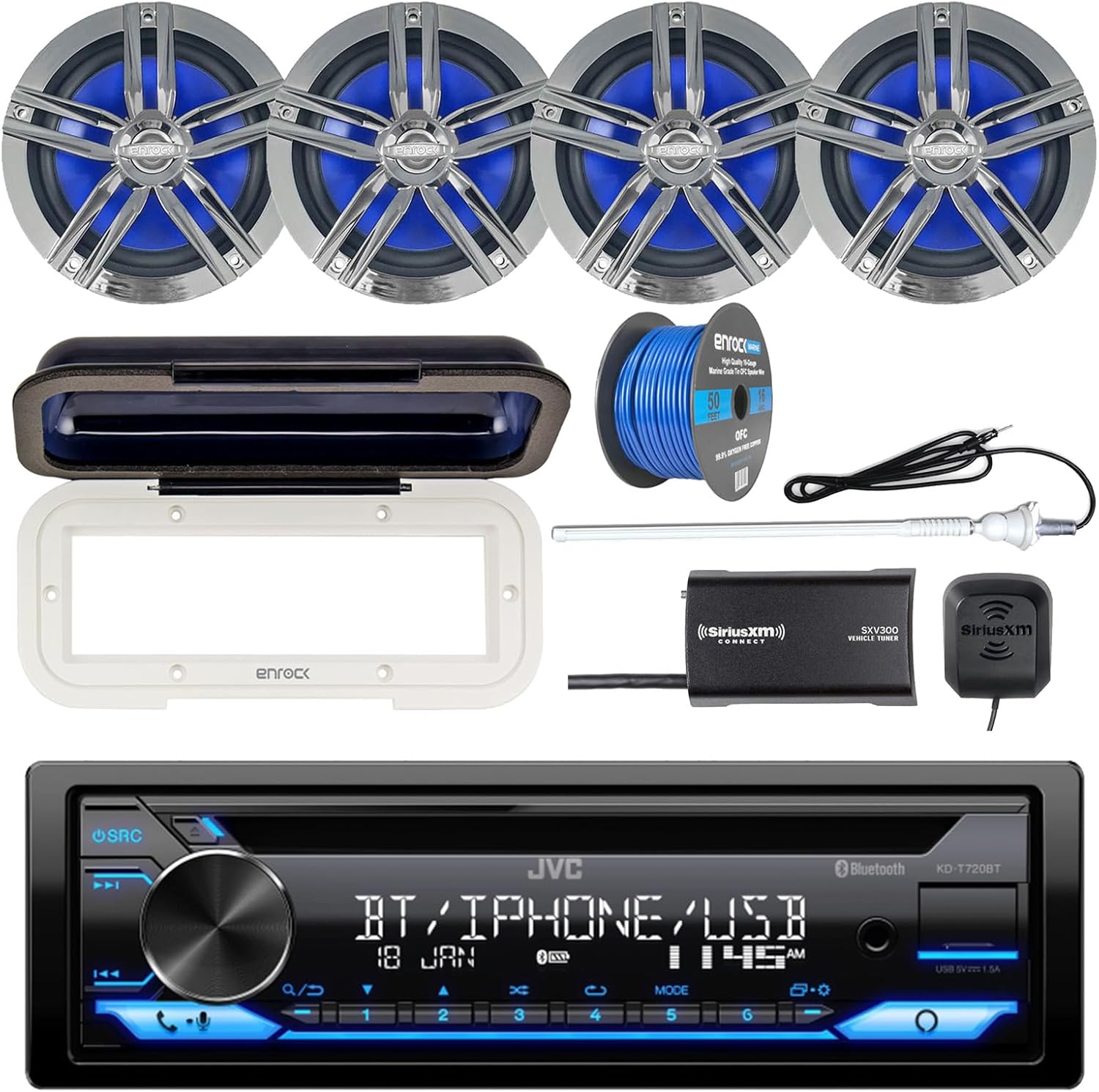 Single DIN AM/FM Radio Bluetooth CD Player Receiver, Cover, 4x 6.5