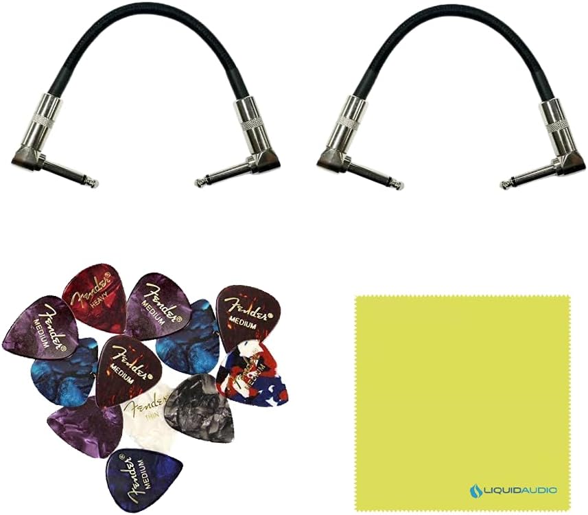 NUX Guitar Wireless System (C-5RC 5.8GHz) for Active/Passive Pickup Guitar with Charging Case Bundle with 2x Strukture S6P48 Woven Right Angle Patch Cables, 12x Fender Guitar Picks & Polishing Cloth