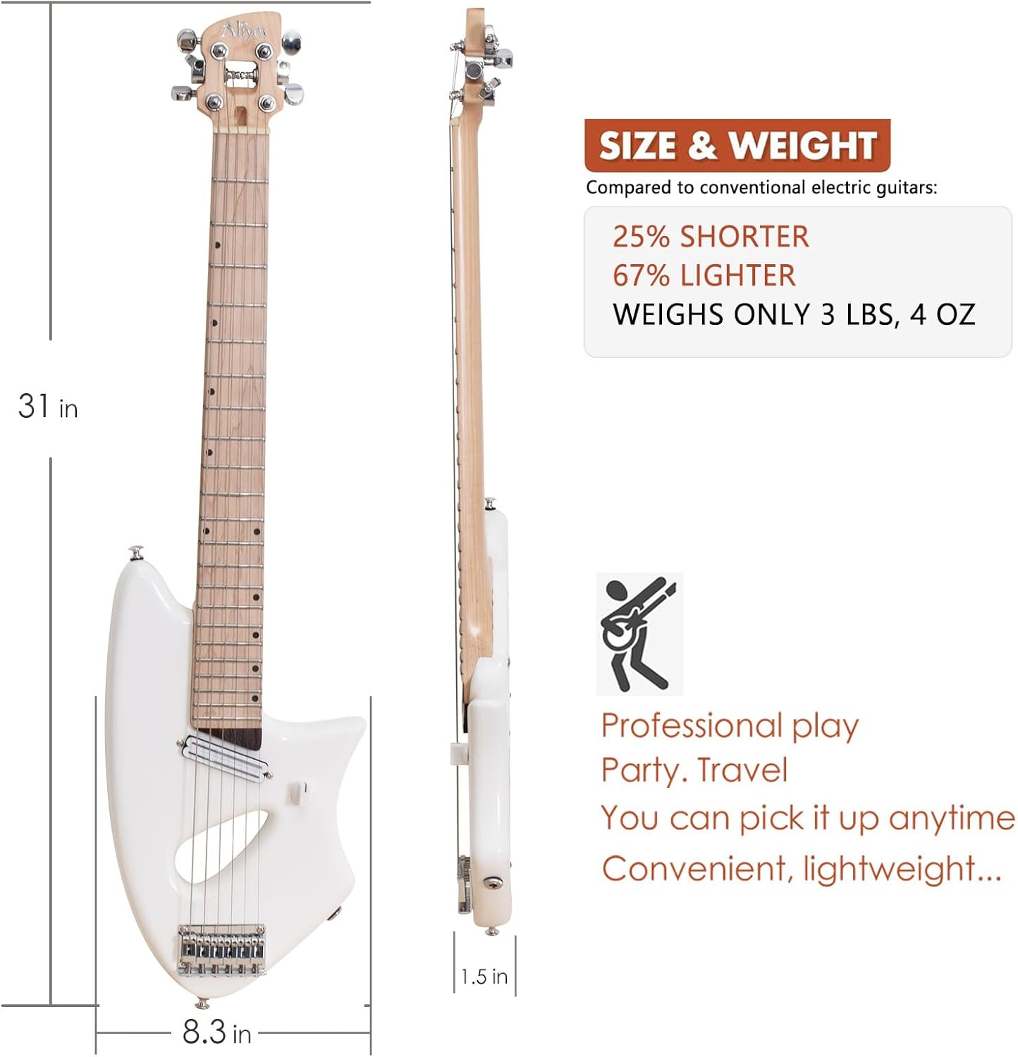 Aliyes Light Electric Guitar For Travel,Full 25 1/2