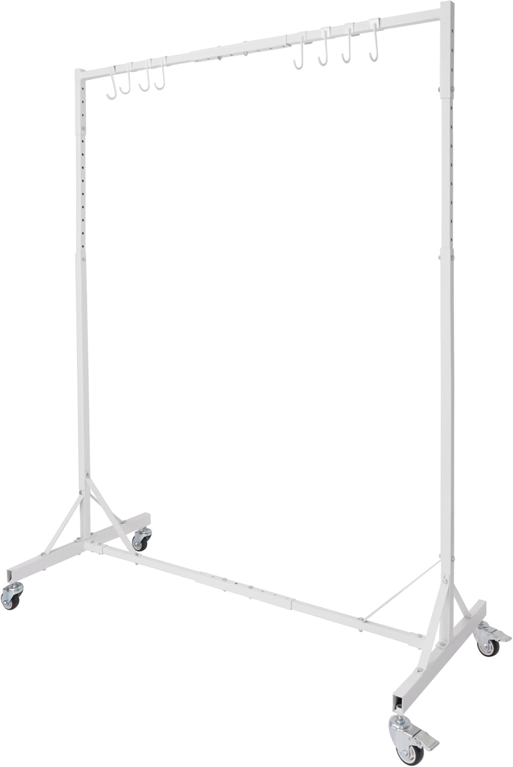 5ft-7ft Automotive Painting Rack Adjustable Paint Stand w/4 Swiveling Wheels 8 Hooks Auto Body Stand for Painting Drying White