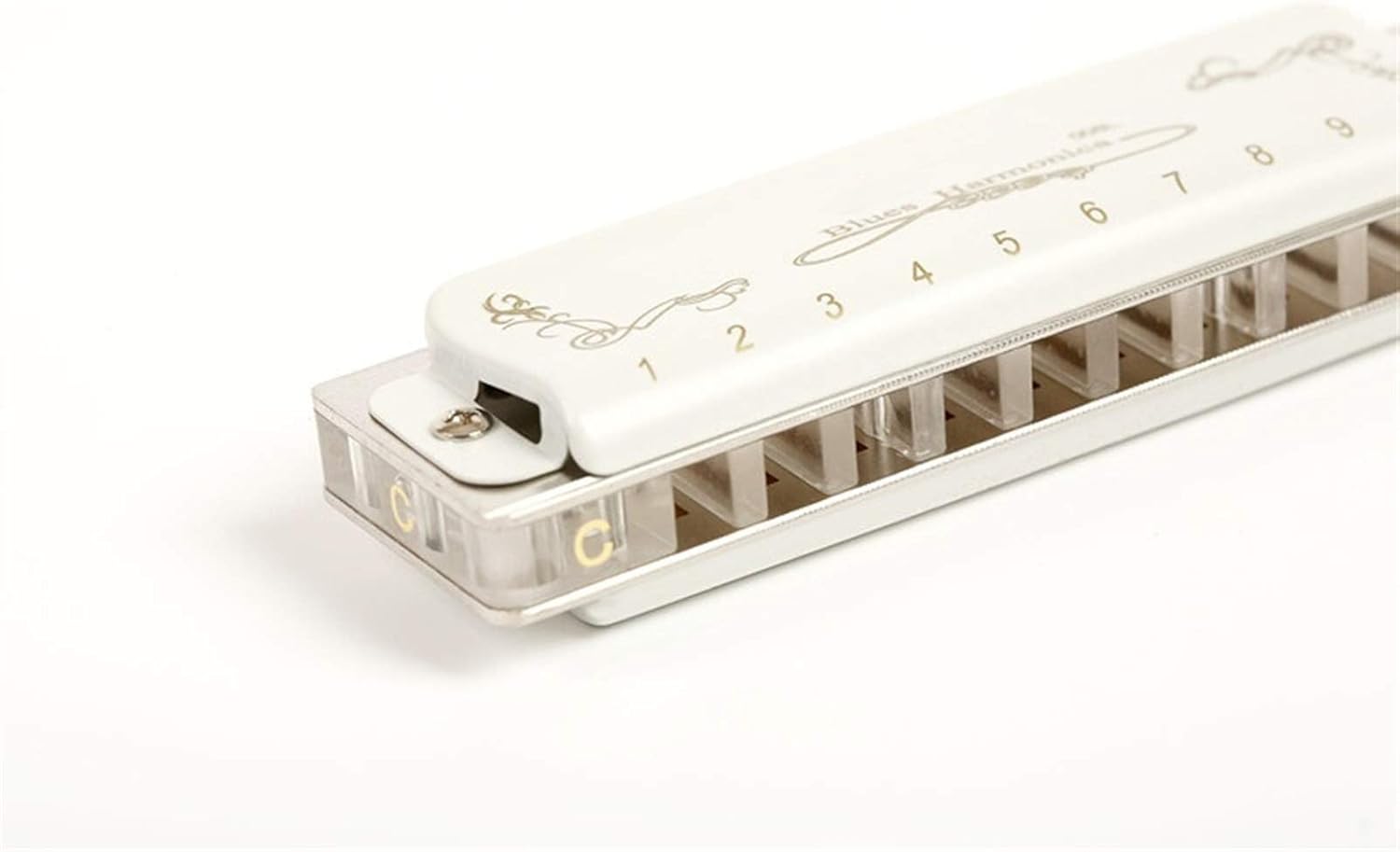 Harmonica 10 Holes Professional Blues Harp Diatonic Transparent Harmonica (Color : White Bb)