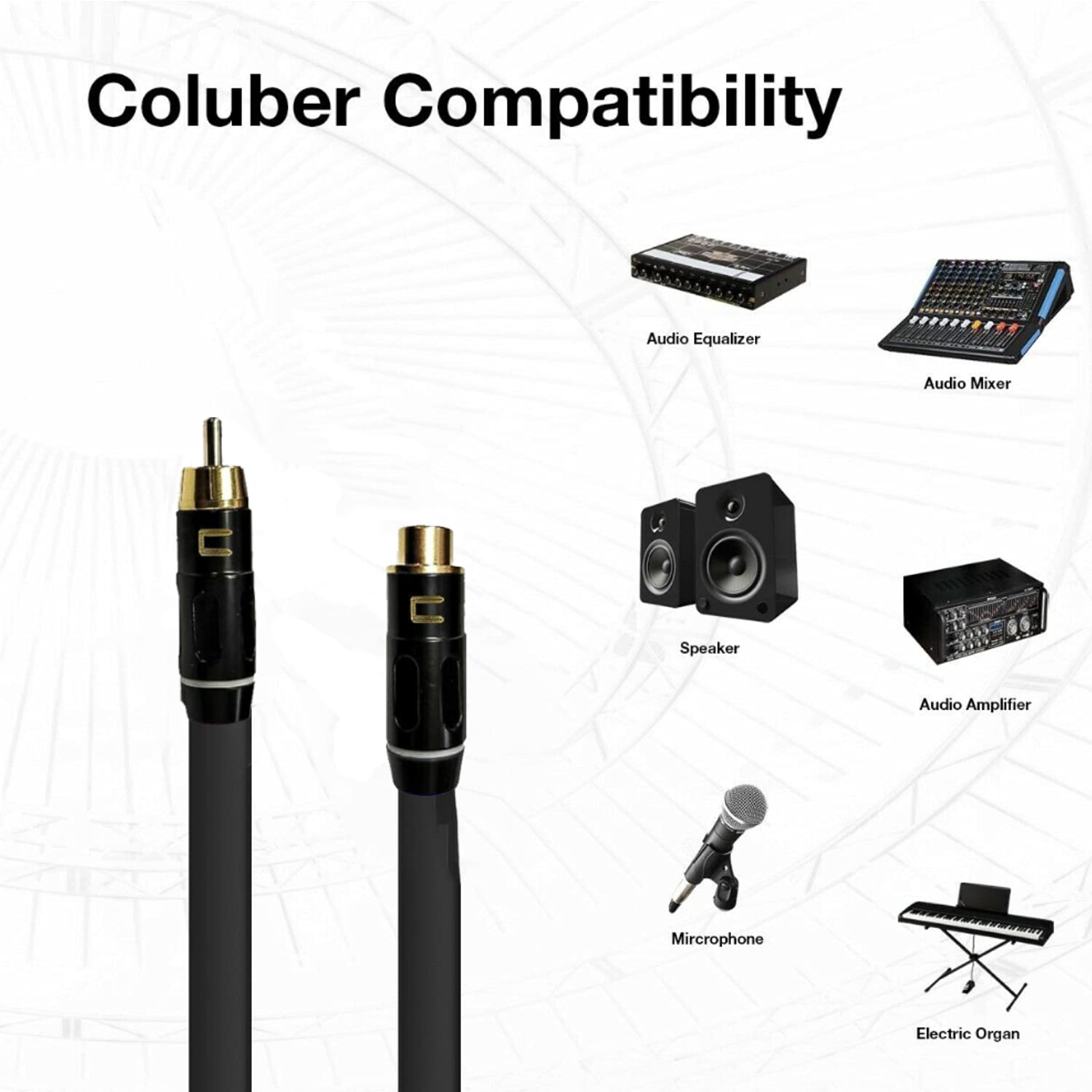 COLUBER CABLE RCA Male to RCA Female - 100 Feet - Black - Pro 3-Pin Microphone Connector for Powered Speakers, Audio Interface or Mixer for Live Performance & Recording
