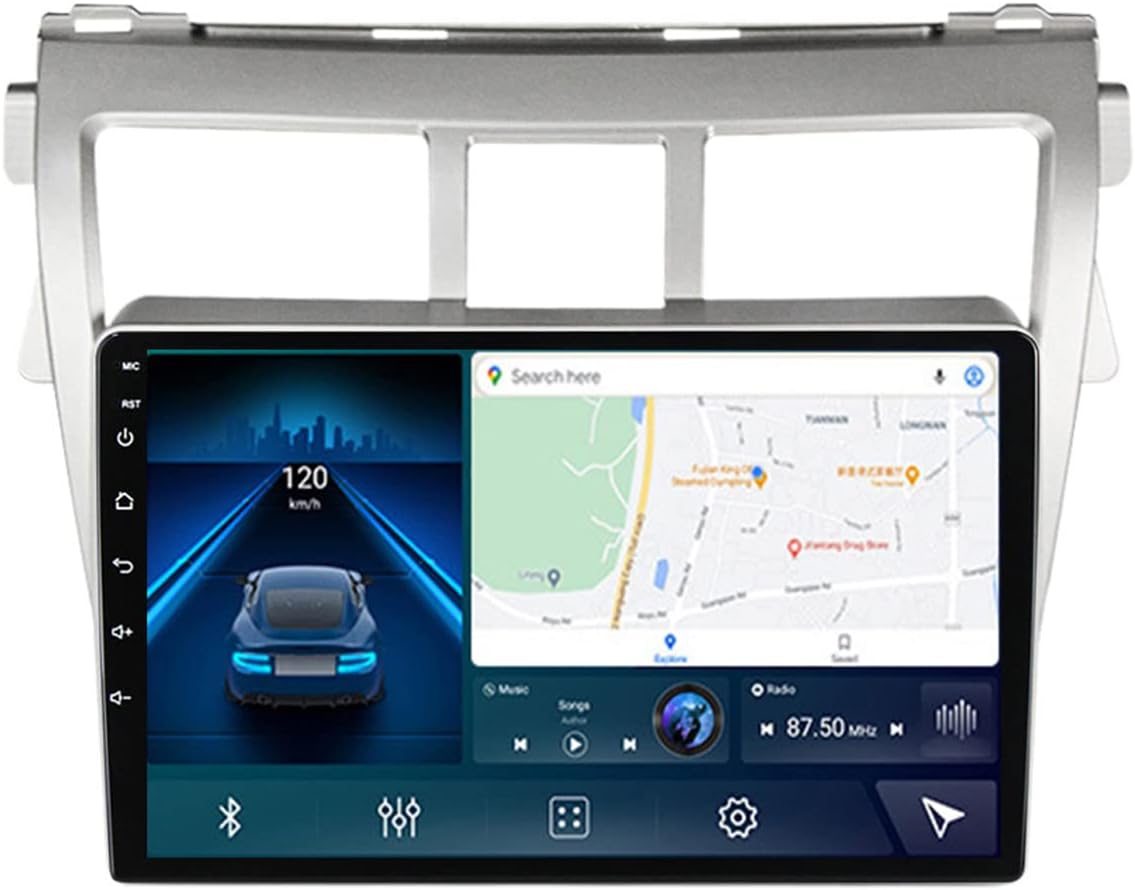 Car Stereo Multimedia MP5 Player for Toyota Vios Yaris 2007-2012 Car Audio with Rear View Camera FM Radio 9 Inch Touch Screen Support SWC/Bluetooth/4G/Wifi/Carplay+Auto