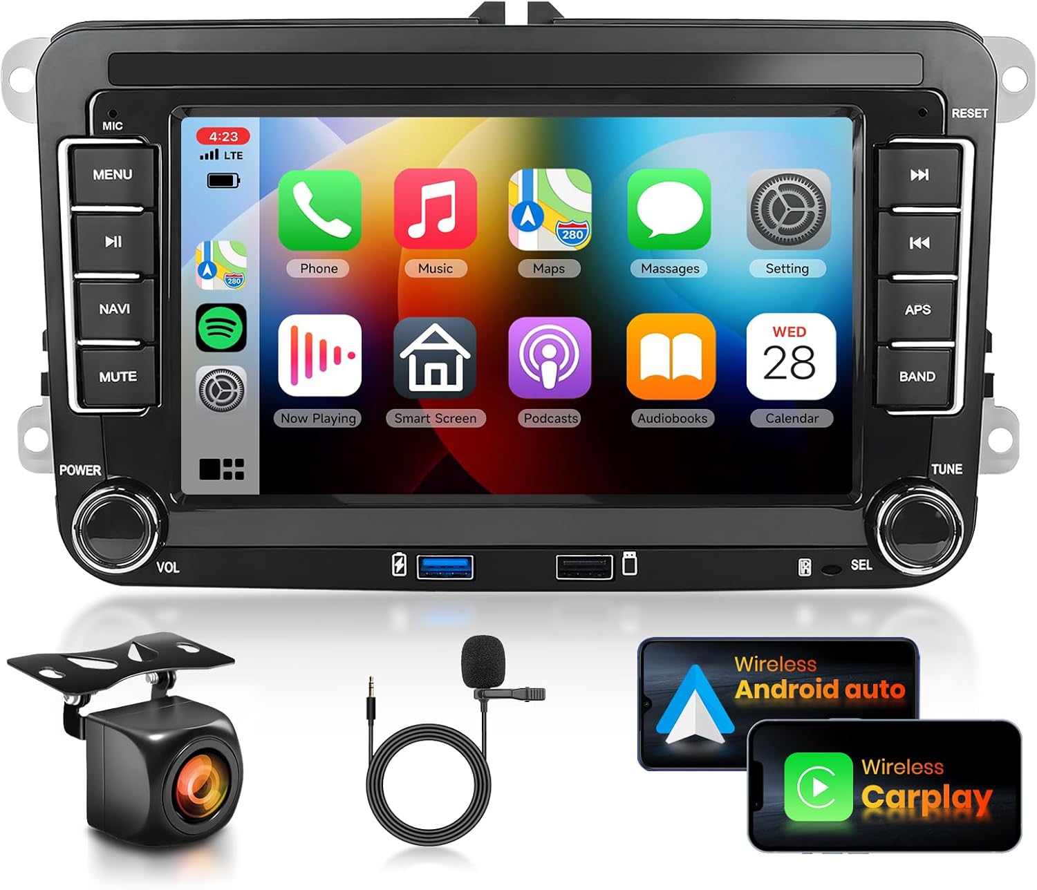 DSP 2G 64G Radio for VW Passat Jetta Golf Touran Seat Golf Beetle Car Stereo with Wireless Carplay Android Auto,7 inch IPS Touch Screen MirrorLink FM/RDS 26UIs GPS WiFi AHD Backup Camera MIC 36/40Pin