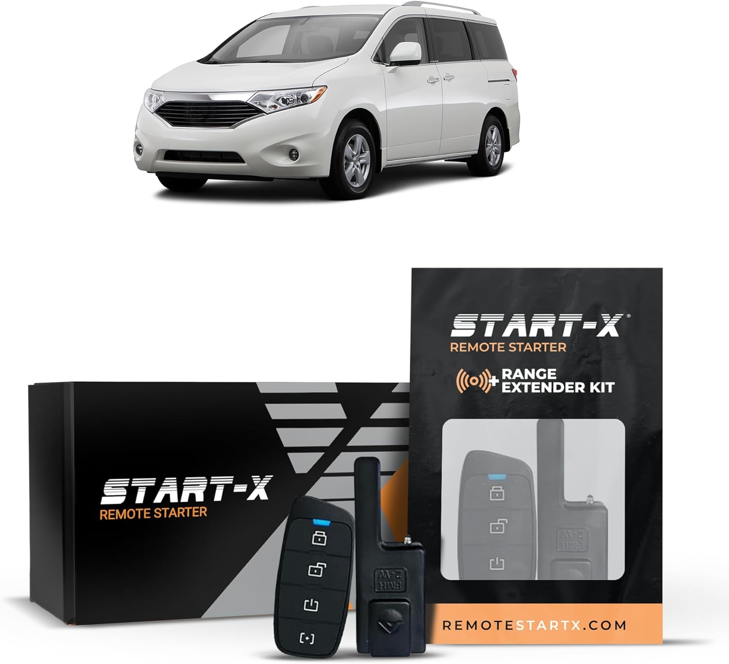 Start-X Remote Starter Kit + 3000ft 2 Way Range Extender for Nissan Quest (2011, 2012, 2013, 2014, 2015, 2016, 2017) Vehicles with Push-to-Start Ignition