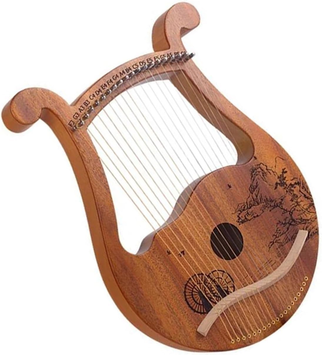 19-String Lyre Harp Wooden Musical Instrument With Tuning Wrench (2 Strings)