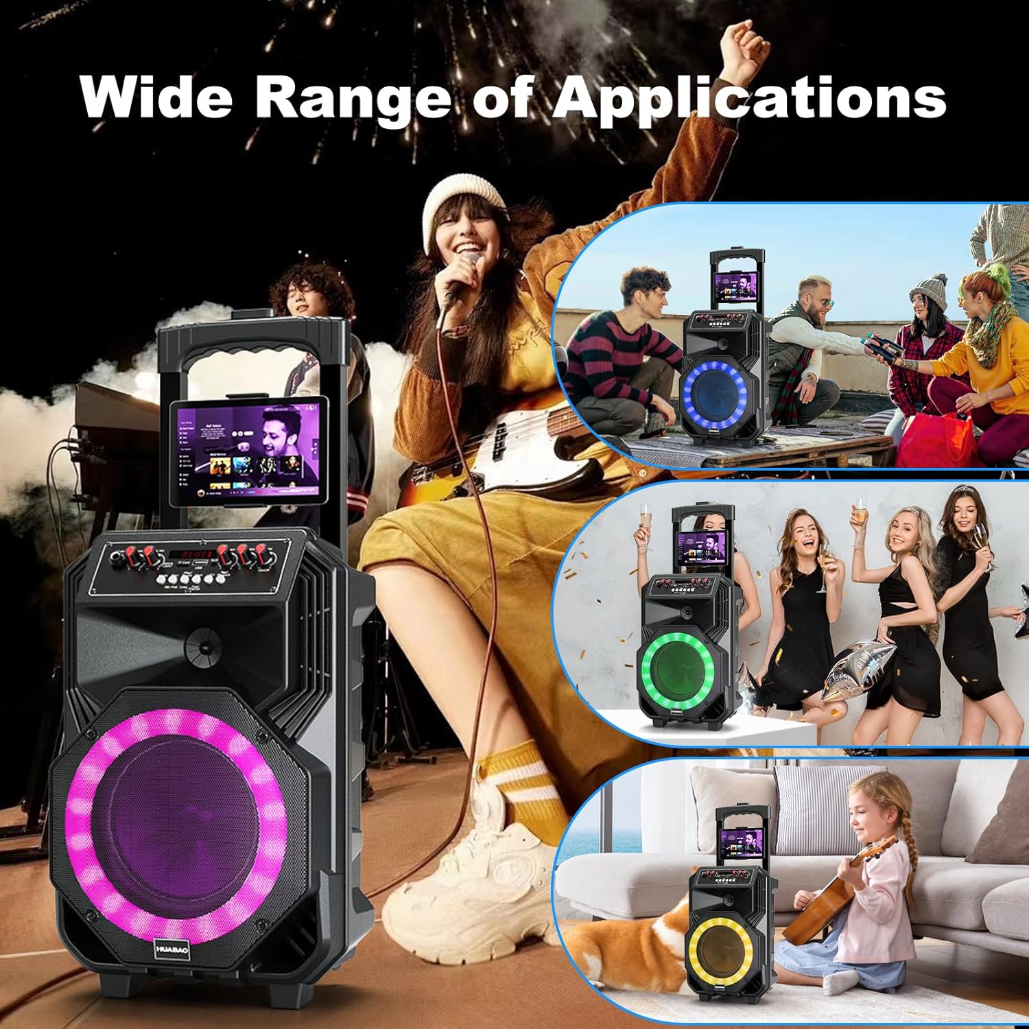 Karaoke Machine with 2 Wireless Microphones, Rolling Wheels, and Trolley – 8800mAh Portable Bluetooth Speaker, PA System with Lights, Adjustable Bass/Treble/Echo for Parties, Indoor and Outdoor Use