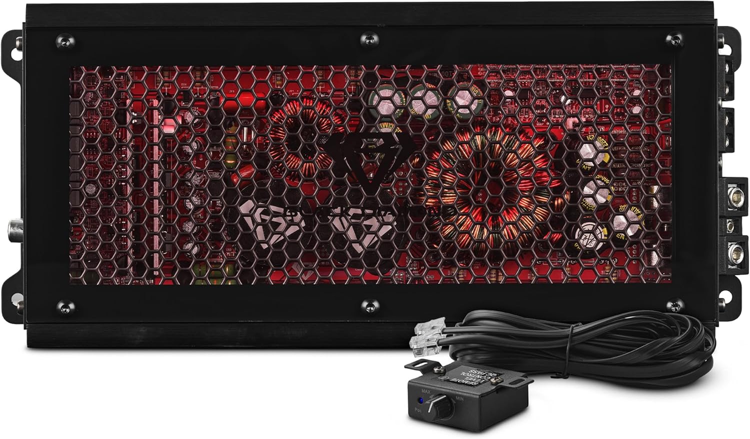 Black Diamond DIA-K1X Car Audio Amplifier 1 Channel, Monoblock Amplifier, Class D, 1000 Watts RMS @1-Ohm, 3000 Watts Peak, Acrylic Window with Red LED Lighting, Remote BASS Knob Included