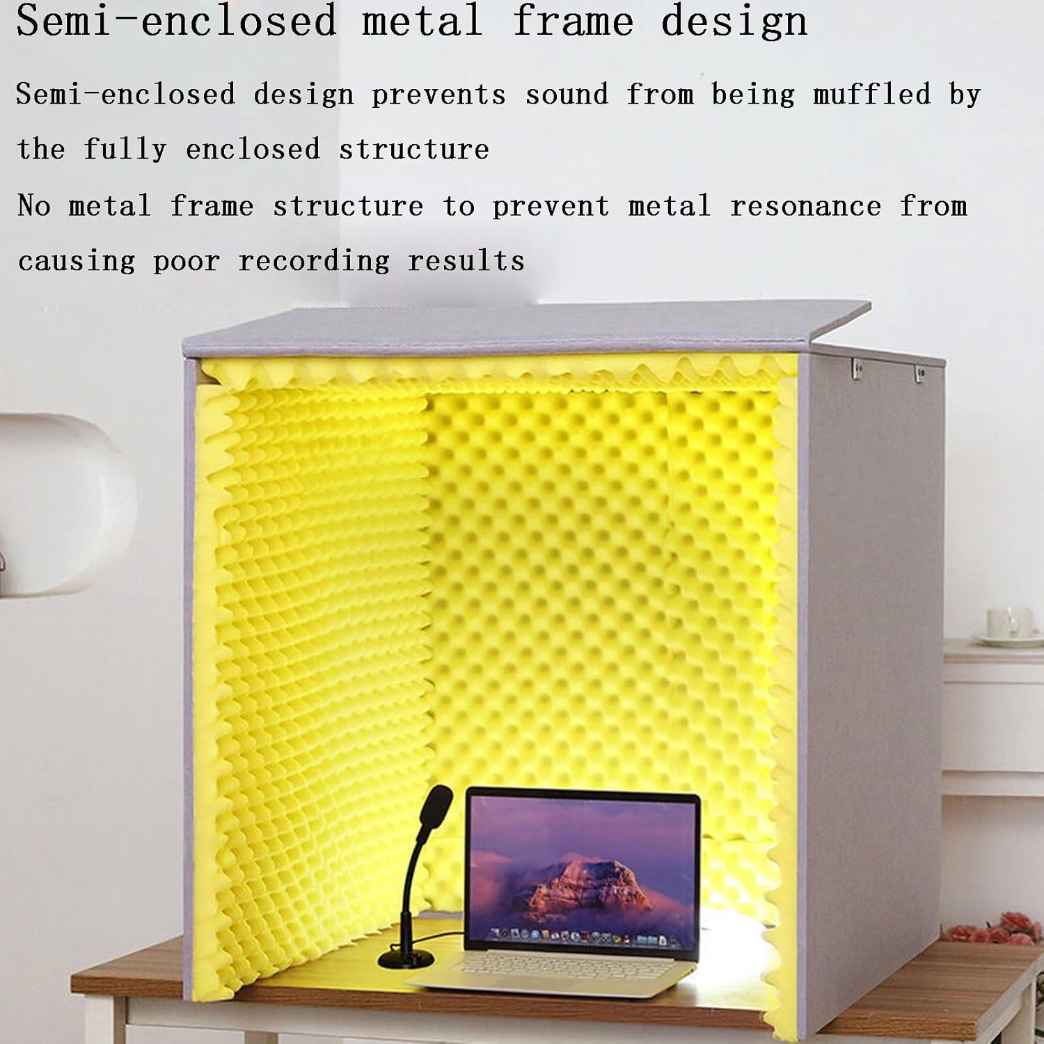 Portable Recording Booth, Desktop Soundproof Cover, Decreasing Noise, Vocal Absorbing Shield, for Microphone Recording Equipment (Grizzle)