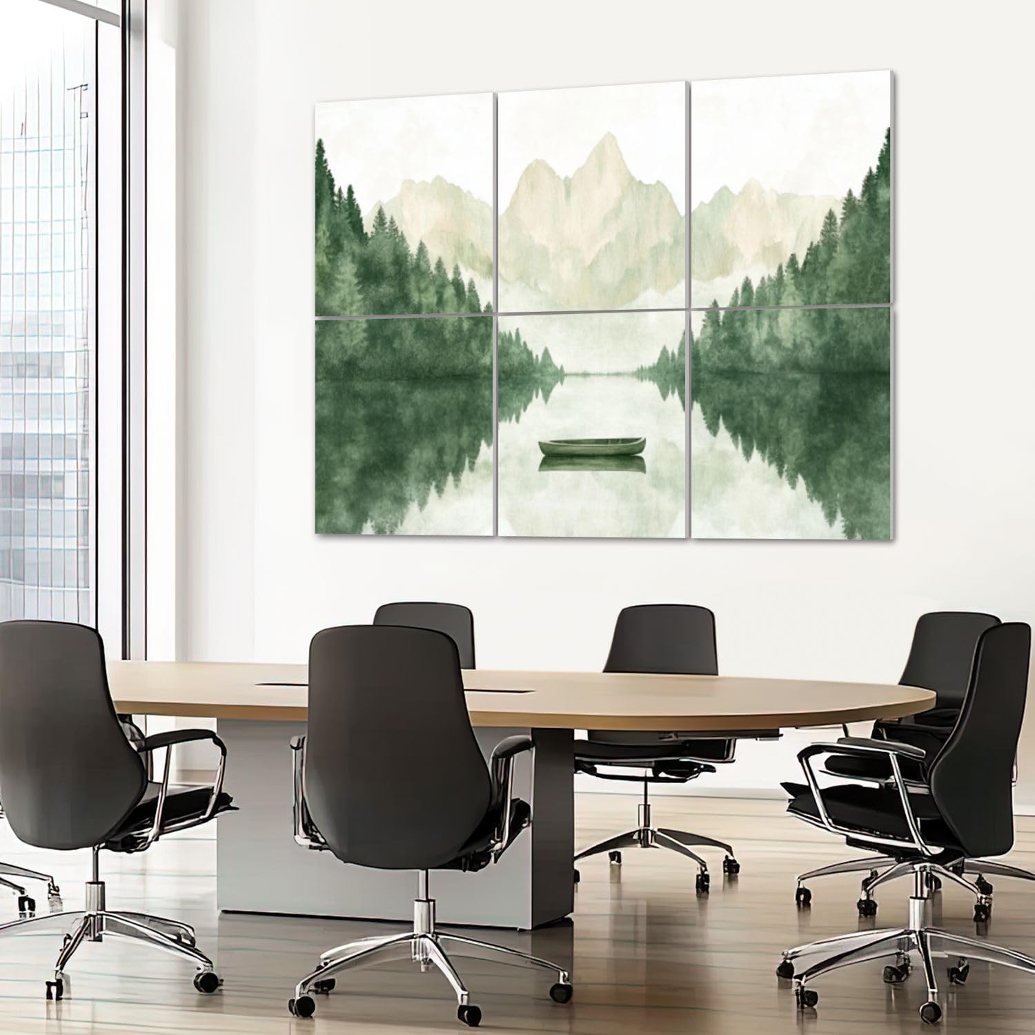 6 Pack Art Acoustic Panels Sound Absorbing Lake Mountains Forest Scenery Nature Landscape Modern Boat Rowboat Decorative Soundproof Wall Panels Self Adhesive for Recording Studios Office 72