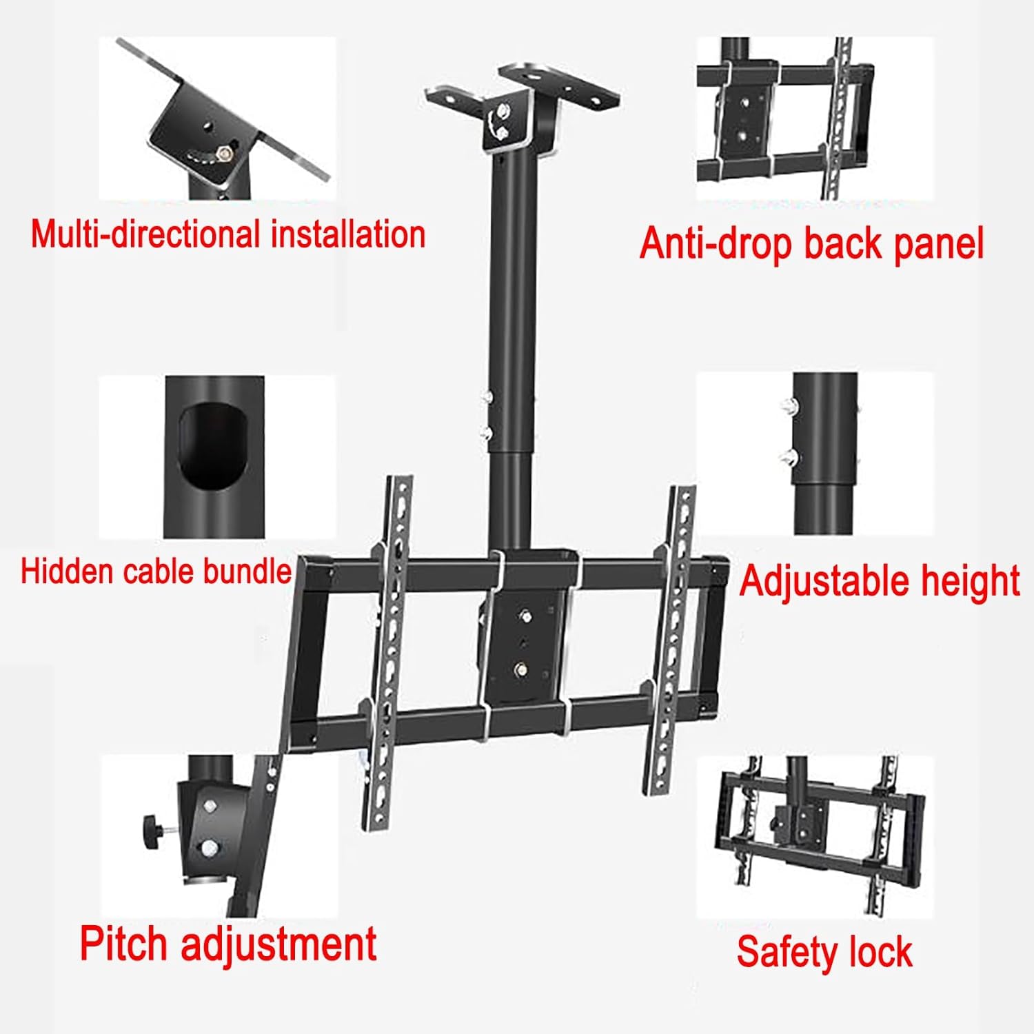 Ceiling TV Mount Stand - Tv Wall Mount,Height Adjustment TV Stand,Fits Most 39-90 Inch TV,5 to -25° Pitch Angle Adjustment,Max Bearing 85kg,Three Installation Modes,Installati,Cann