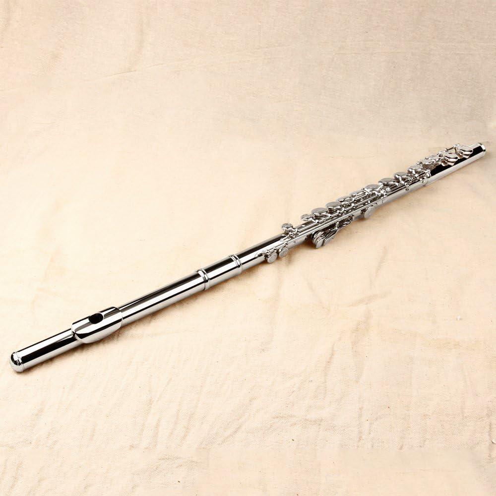 MoonAngel Silver Nickel Plated 17 Hole C Key Flute, Woodwind Instrument, Silver Color
